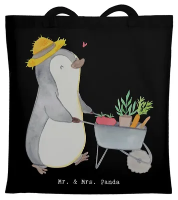 Produktbild von Mr. & Mrs. Panda Tote Bag Pinguin Gartenarbeit - Schwarz - Geschenk, Gärtnern, Schultasche, Urban Gardening, Gartenpflege, stoff shopper, Jutebeutel, Tasche, Shopping