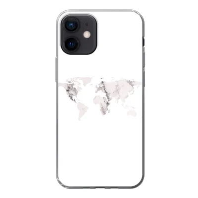 Produktbild von MuchoWow® Handyhülle Schutzhülle Hülle für iPhone 12 Weltkarte - Marmor - Weiß Silikon Softcase Handy Hülle - Schutzhülle