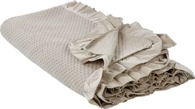 Zdjęcie produktu dla BELIANI Narzuta na łóżko beżowoszara bawełniana 220 x 200 cm z falbaną dekoracyjna ozdobna do sypialni