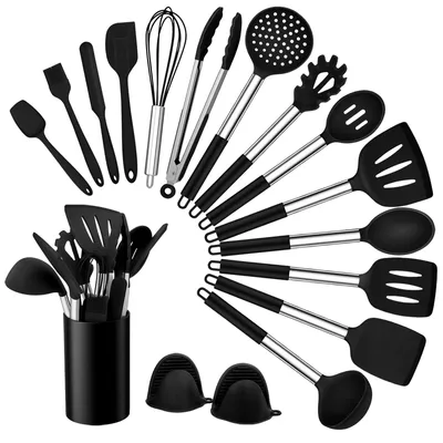 Immagine prodotto di Set da cucina in silicone da 17 pezzi – Utensili da cucina resistenti al calore