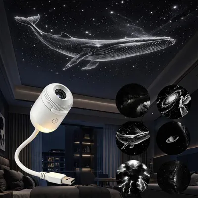 Galaxy Projektor Nachtlicht 2-in-1, 360°, 6 Filme, USB, tragbar