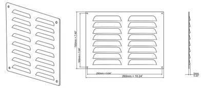 Produktbild von Ventilationsgitter Edelstahl 260 x 190 mm mit Insektenschutz, Metall, für Lüftungssysteme