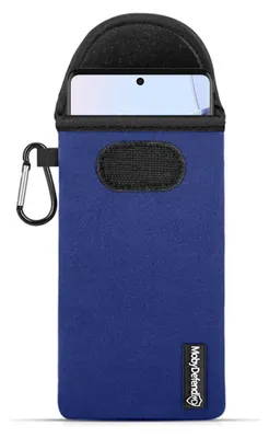 Productafbeelding van MobyDefend Hoesje - Geschikt voor  Motorola Edge 30 Ultra -  Neopreen Pouch Met Karabijnhaak - Insteek - Riemlus  - Blauw