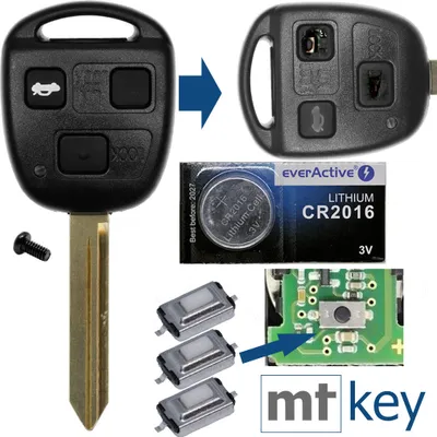 Produktbild von Auto Schlüssel Funk Fernbedienung 1x Gehäuse 3 Tasten TOY47 + 1x Tastenfeld + 3X Mikrotaster + 1x CR2016 Batterie kompatibel mit Toyota
