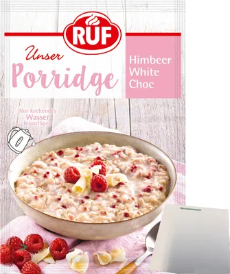 Produktbild von RUF Porridge Himbeer White Choc (65g Beutel) + usy Block