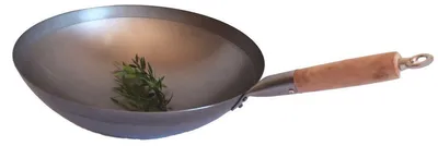 Produktbild von WOK PFANNE 38 cm runder Boden zum Aufhängen mit Holzgriff und Öse, AAF Nommel®