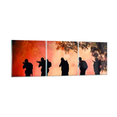 Produktbild von Bilder auf glas - Soldat Gewehr - 150x50cm - Glasbilder - Wandbilder - Bilder - Kunstdruck - zum Aufhängen bereit - Wanddekoration aus Glas - Glas Bilder - Wandbild auf Glas - 3 Teile - GCA150x50-3977