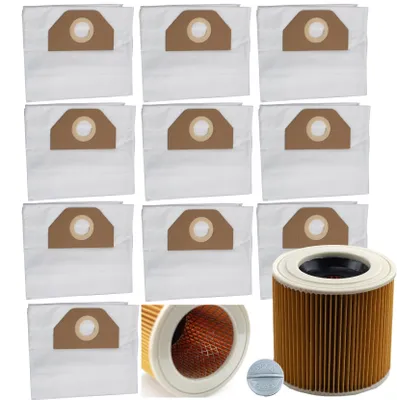 Staubsaugerbeutel-Set 10 Stück + Filter für Kärcher WD3/WD2