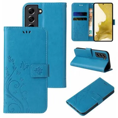 Produktbild von Kunstleder Flip-Hülle Floral für Samsung Galaxy S22 Serie - Farbe: Blau - Modellkompatibilität: Für Samsung Galaxy S22