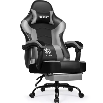 Zdjęcie produktu dla Krzesło gamingowe Aiibot – krzesło biurowe, krzesło do biurka, ergonomiczny fotel gamingowy z podnóżkiem i podparciem lędźwiowym, funkcja pochylania 90°–170°, kolor szary