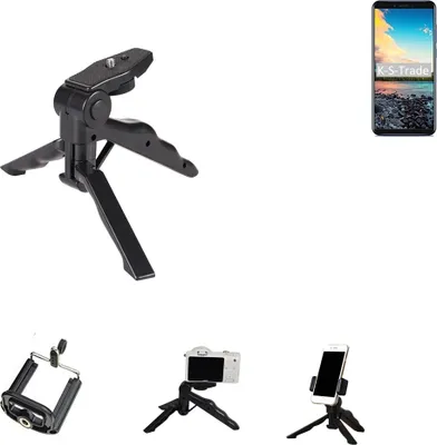 Produktbild von K-S-Trade Stativ Tisch-Ständer Dreibein Handy-Stativ Ständer kompatibel mit Vernee M6 Mini-Stativ Smartphone Tripod Handy-Stativ aus Plastik schwarz