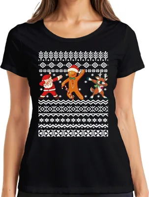 Produktbild von Dabbing Santa Cookie Lebkuchen - Ugly Christmas Sweater Weihnachten Damen T-Shirt, Schwarz, S