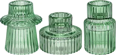 Produktbild von Set mit 3 grünen Glas-Kerzenständern für alle festlichen Anlässe, Tischdekorationen, Hochzeiten, Abendessen, Kirchenveranstaltungen, Partys und Festivals