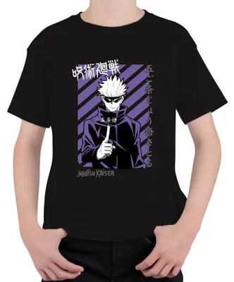 Produktbild von Jujutsu Kaisen Gojo Satoru Anime Manga lila Streifen Fan Vintage Kinder T-Shirt, Schwarz, 140