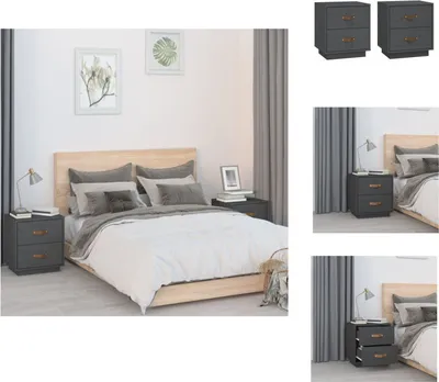 Produktbild von vidaXL Nachttische 2 Stk. Grau 40x34x45 cm Massivholz Kiefer -  Nachttische