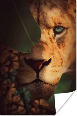 Produktbild von MuchoWow® Poster Löwe - Dschungel - Pflanzen 80x120 cm - Papierdruck