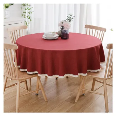 Imagen del producto de Mesa redonda de algodón y lino, 160 cm, color rojo