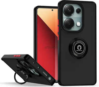 Produktbild von Hülle für Xiaomi Redmi Note 13 Pro 4G Ring Halter Ständer Matte Transluzent TPU Bumper Stoßfest Schutzhülle Schwarz Rot
