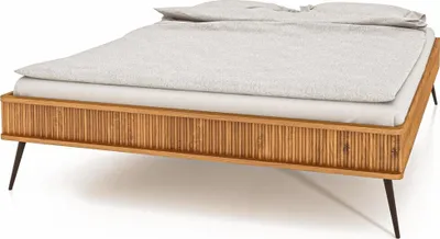 Produktbild von Bett Tula 3 Sonderlänge 90x220 Wildeiche massiv ohne Kopfteil mit Metallbeinen