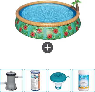 Immagine prodotto di Bestway piscina gonfiabile rotonda ad ambientazione rapida - Paradise Print - 457 x 84 cm - inclusa pompa filtro - galleggiante cloro - cloro