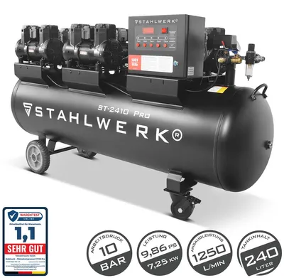 Produktbild von STAHLWERK Kompressor 10 bar 240 L 9,86 PS 7,25 kW 1250 l/min Druckluftkompressor