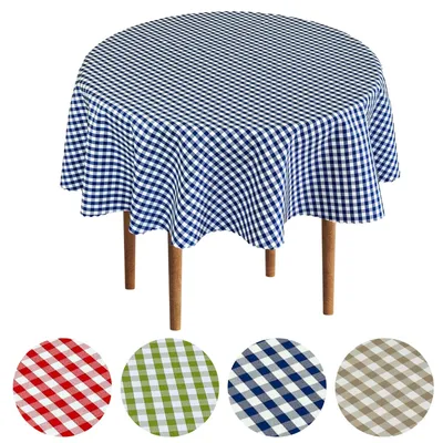 Produktbild von Tischdecke Fleckenresistente Karo Blau Dunkelblau - GRETA - 100 cm Rund