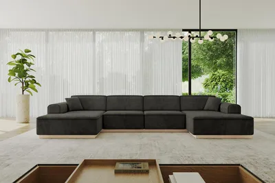 Produktbild von ALTDECOR Ecksofa in U-Form IREA-U2 386x165x80 cm Schwarz Corner Sofa Bett Eckcouch Couch L-Form Wohnlandschaft Cauchsofa