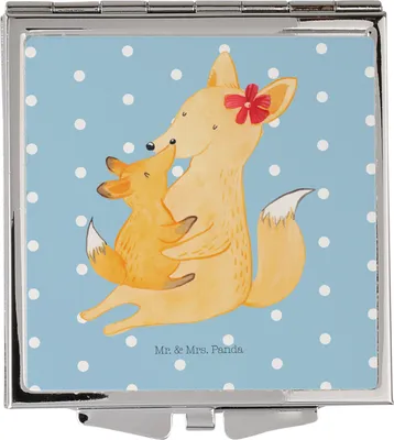 Produktbild von Mr. & Mrs. Panda Handspiegel Fuchs Mama - Blau Pastell - Geschenk, Schminkspiegel, Frauen Spiegel, Mutter, Reise, Mami, Kosmetikspiegel, Umarmen, Kleiner, Muttertag