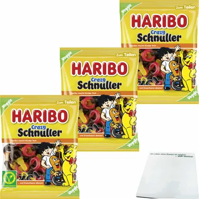 Produktbild von Haribo Crazy Schnuller Lakritz-Fruchtgummi Veggie 3er Pack (3x175g Packung) + usy Block