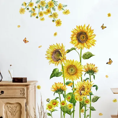 Produktbild von Wandsticker "Freundlich" – Sonnenblumen-Wandsticker – Wanddekoration für Wohnzimmer – Wanddekoration für Schlafzimmer – Wanddekoration für Küche – Geeignet für Kinderzimmer