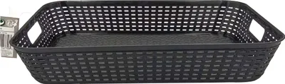 Produktbild von AUFBEWAHRUNGSKORB 35x25x6,5cm Kunststoff Rattan-Optik Aufbewahrung Körbchen Ablagekorb Kiste Korb 03 (Schwarz)