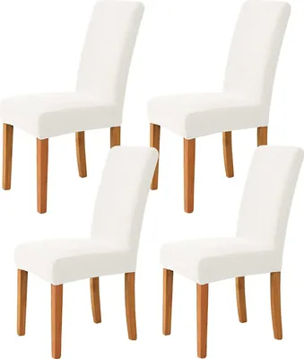 Immagine prodotto di Copri sedie elasticizzati, morbidi copri sedie protettivi, copri sedie antiscivolo, copri sedie per sala da pranzo, per banchetti, set da 4, color crema