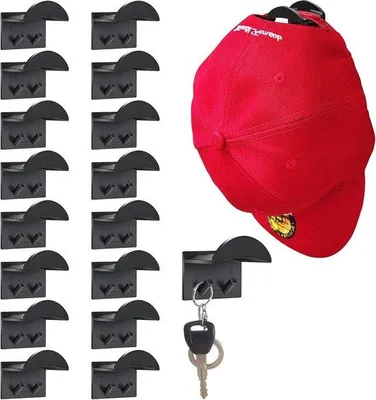 Produktbild von Wandhaken für Kappe - Organizer mit 16 Haken - Wandmontage für Baseballmützen - Kappehalter mit Haken - Wandkorb für Mützen und Taschen