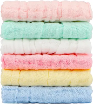 Produktbild von Muslin Baby Waschlappen 6er-Pack, Weiche Gesichtstš¹cher fš¹r Neugeborene, Saugf?hige Baby Gesichtstš¹cher, 100% Baumwoll-Babytš¹cher, Spucktš¹cher, Fš¹tterungstš¹cher fš¹r Babys 10 x 10''