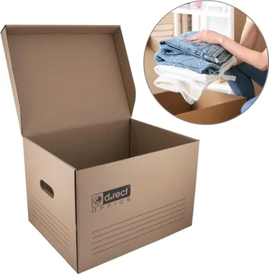 Produktbild von D.RECT 12er SET Umzugskarton Movebox Archivkarton Aufbewahrungsbox Aus Pappe Mit Deckel Sehr Stabil Verpackungskarton mit einer Tragkraft von 30 kg Größe: 431x333x294mm