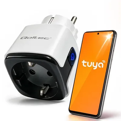 Productafbeelding van Qoltec WLAN-stopcontact, 16A, met timer en stroomverbruiksmeting, compatibel met Tuya/Smart Life