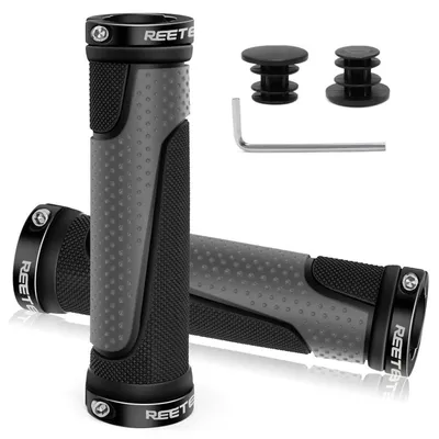 Immagine prodotto di Manopole per bicicletta, ergonomiche, antiscivolo, in alluminio, bloccaggio 22,2 mm, per mountain bike, grigie, lunghezza 130 mm