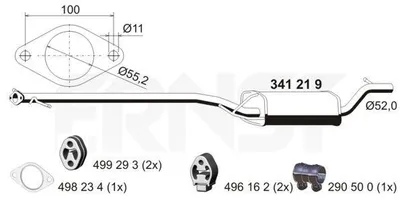 Produktbild von ERNST 341219 Mittelschalldämpfer Schalldämpfer für FORD FOCUS (DAW, DBW) FOCUS Kombi (DNW) FOCUS Stufenheck (DFW)
