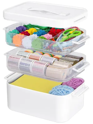 Productafbeelding van Multifunctionele opbergbox met 3 niveaus en uitneembare compartimenten, stapelbare medicijnbox met handvat, draagbare naaibox, sorteerbox