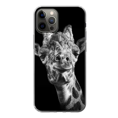 Produktbild von MuchoWow® Handyhülle Schutzhülle Hülle für iPhone 13 Pro Giraffe vor schwarzem Hintergrund in schwarz und weiß Silikon Softcase Handy Hülle - Handy-Tasche