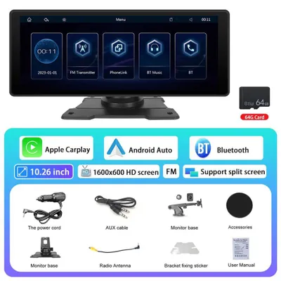 Obrázek produktu pro Autorádio/autodisplej MP5 – 1-DIN – dotykový displej 26,4 cm – 800×480 – Windows CE – USB – s 64 GB TF kartou – vstup pro couvací kameru – bílá