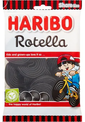 Zdjęcie produktu dla Haribo Rotella Lukrecja 250g – Klasyczne ślimaki z czarnej lukrecji, miękkie i aromatyczne