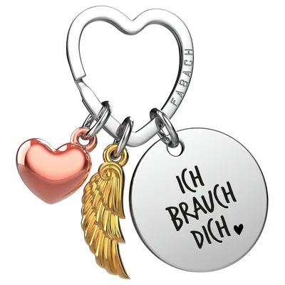 Produktbild von "Ich liebe dich" Schutzengel Schlüsselanhänger - Engelsflügel Herz Glücksbringer und Gravur Plättchen mit liebevoller Botschaft