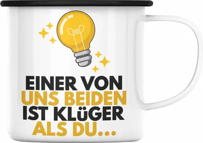 Produktbild von TRENDATION Einer Von Uns Beide Ist Klüger Als Du Lustige Emaille Tasse mit Spruch Emaille Emaille Tasse Sprüche (Schwarz)