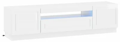 Image de Meuble TV LED, blanc brillant, en panneaux de particules