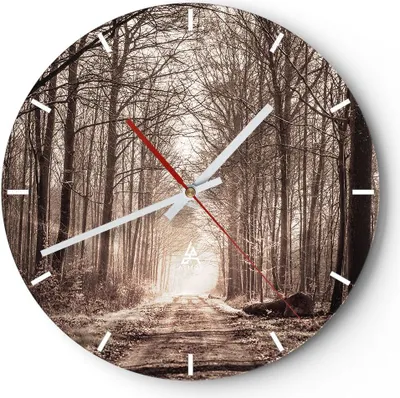 Produktbild von Wanduhr - Rund - Glasuhr - Wald Straße Baum - 40x40cm - Schleichendes Uhrwerk - Lautlos - zum Aufhängen bereit - Dekoration Modern - Wanddekoration aus Glas - C3AR40x40-3620