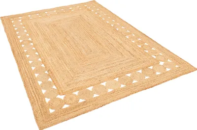 Produktbild von Naturfaser Teppich Handgefertigt Jute, Größe:160x230 cm, Design:Ethno Beige Bordüre