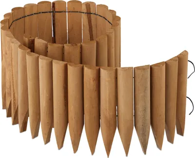 Produktbild von Relaxdays Rasenkante Holz, Beetbegrenzung, HBT: 20x120x2 cm, flexibler Steckzaun, Umrandung für Beet oder Rasen, natur