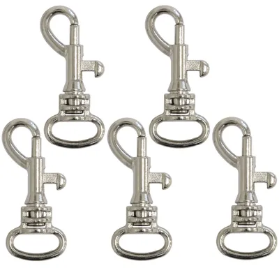 5 drehbare Karabinerhaken mit Schlüsselring 10 mm, silber, Metall