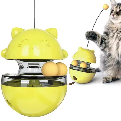 Produktbild von Interaktives Wackel-Katzenspielzeug mit Leckerli-Spender und Lockstab, gelb